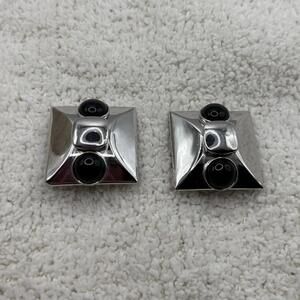 Ellen Designs Silver Tone Black Cabochon Geometric Clip On Earrings